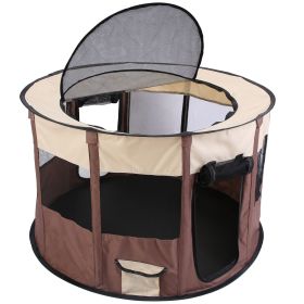 Foldable Playpen for Dog with Carry Bag Portable Travel Waterproof Indoor Outdoor Pet Cage Tent Detachable Upper Cover For Dog Cat Rabbit (Option: Coffee_S)
